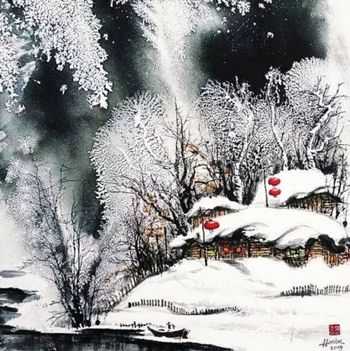 冬天的雪景山水画,这么漂亮你有没有见过