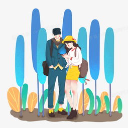  手绘出游主题之情侣查旅行路线的小场景png图片素材免费下载psd格式熊猫办公